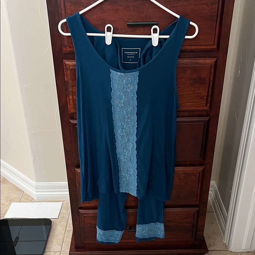 Charter Club Teal Lace-Trim Sleep Tank & Capri Set